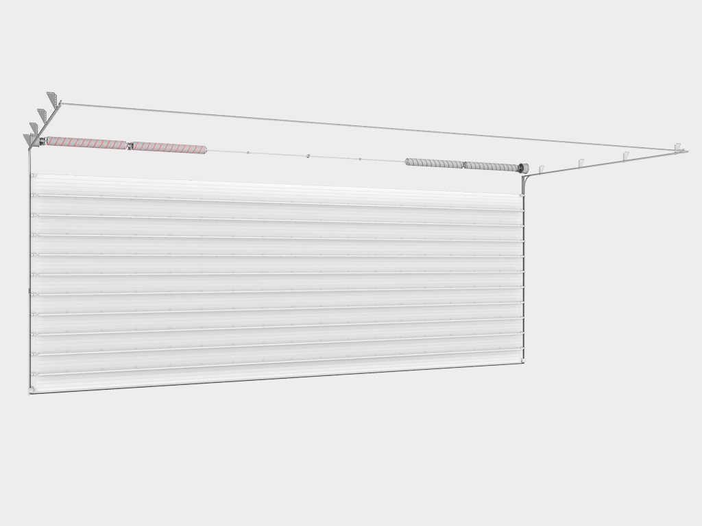 Polotno alyuminiy sendvich-panellaridan, qalinligi 40 mm, menteşalar, yon tayanchlar va mustahkamlovchi profilni ishonchli mahkamlash uchun kuchaytirilgan elementlarga ega.